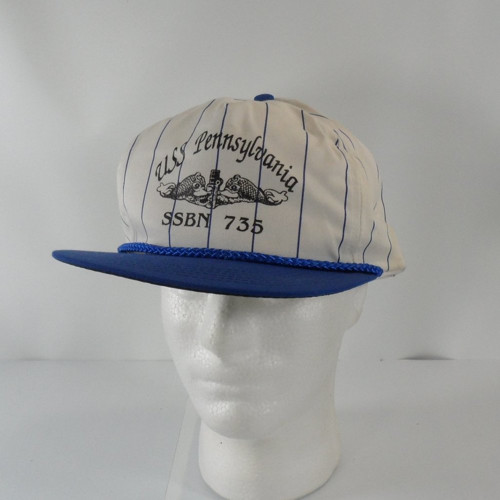 Vintage USS Pennsylvania SSBN-735 Snapback Striped Corded Cap Hat San Sun ROC
